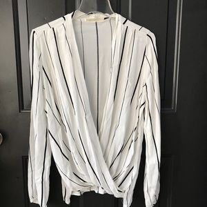Manito White Black Striped Crossover Blouse, S